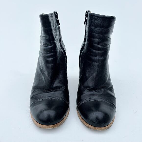 Coclico Celie Black Leather Ankle Boot Block Chunky Wooden 6.5 Heel 36.5 - Picture 2 of 10